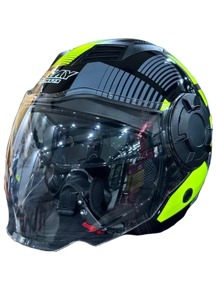 KASK SWAY SW-766 GEKO BLACK/YELLOW ÇENESİZ GÜNEŞ GÖZLÜKLÜ ürün görseli 1