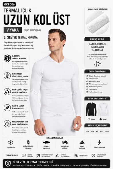 OIL COMPANY Termal İçlik Üst Uzunkol V Yaka Unisex PP Seamless II. Seviye OCP006 ürün görseli 1