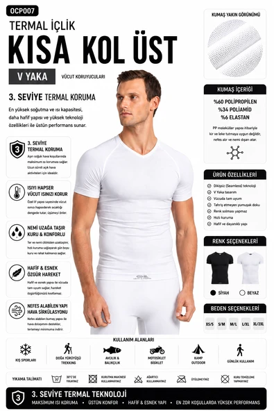 OIL COMPANY Termal İçlik Üst Kısakol V Yaka Unisex PP Seamless II. Seviye OCP007 ürün görseli 1