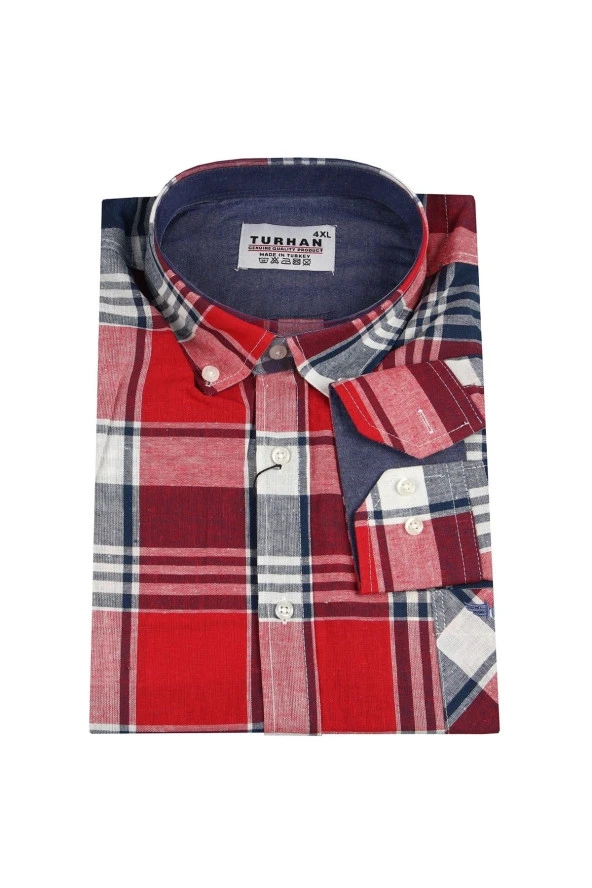 Erkek Büyük Beden Slim Fit Turhan Mevsimlik Uzun Kol Gömlek Kırmızı ürün görseli 1