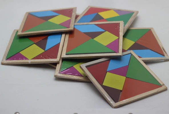 20 Adet 7 Parça Eğitici Renkli 10x10 cm  Ahşap Orta Boy Tangram Akıl Zeka Mantık Ve Strateji Oyunu ürün görseli 1