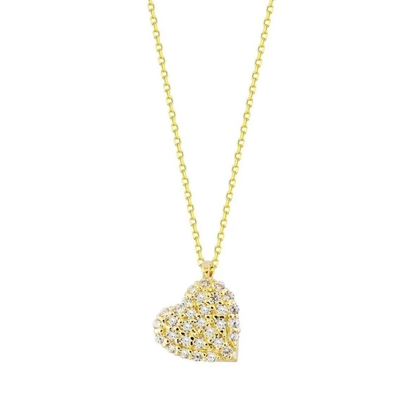 Kalp'li Altın Kolye Taşlı 14K Gold Minimal ürün görseli 1