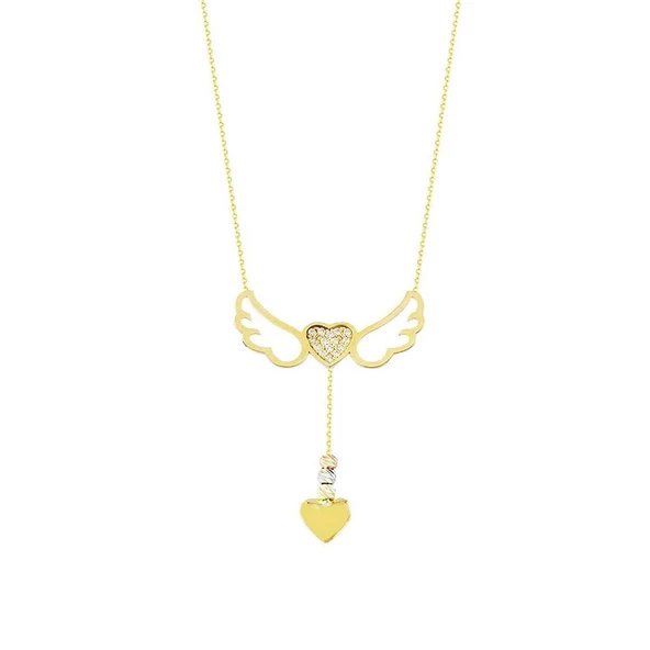 Melek Kanad Altın Kolye Kalpli 14K Gold ürün görseli 1