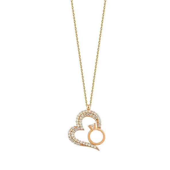 Kalp Tektaş Altın Kolye 14K Rose Gold ürün görseli 1