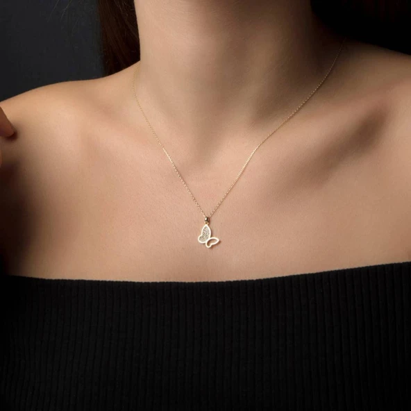 Kelebek Altın Kolye 14K Gold - Resim 2