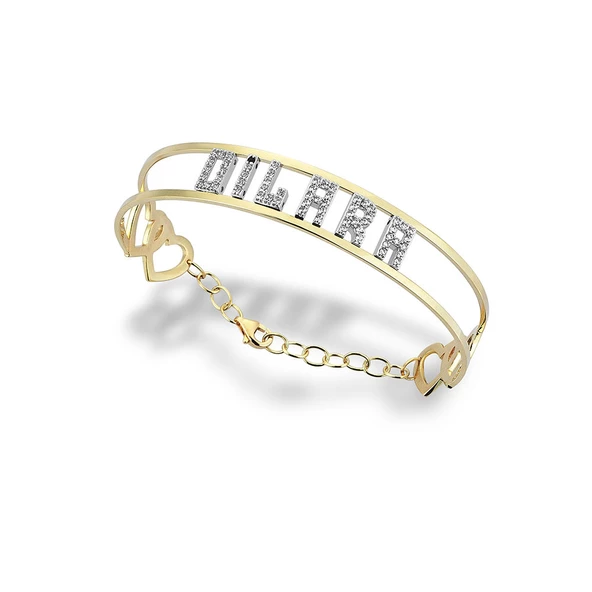 İsimli Altın Kelepce Yeni Tasarım 14 K Gold Taşlı ürün görseli 1