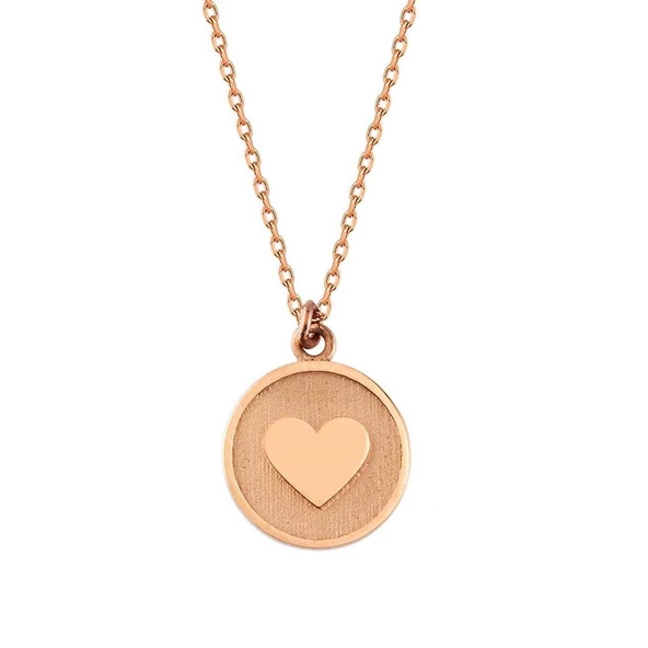 Kalp'li Altın Kolye 14K Rose Gold Yuvarlak ürün görseli 1
