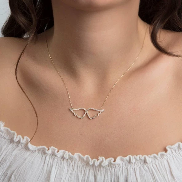 Altın Melek Kanadı Kolye 14K Gold - Resim 2