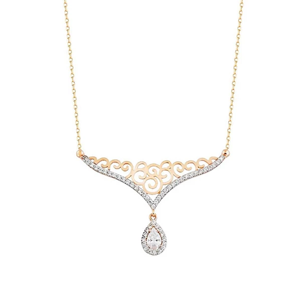 Elmas Montür Altın Kolye Damla 14K Rose Gold ürün görseli 1