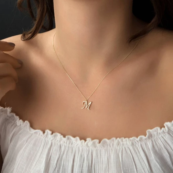 Harf Kolye Taşlı 14K Altın - Resim 2