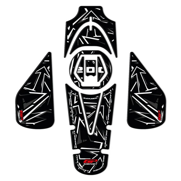 GP Kompozit Bajaj Pulsar NS 200 2011-2023 Uyumlu Tank Pad Seti Gri ürün görseli 1