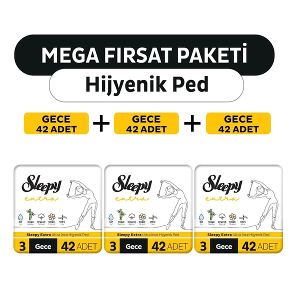 Sleepy Extra Ultra İnce Hijyenik Ped Mega Fırsat Paketi Gece 126 Adet ürün görseli 1