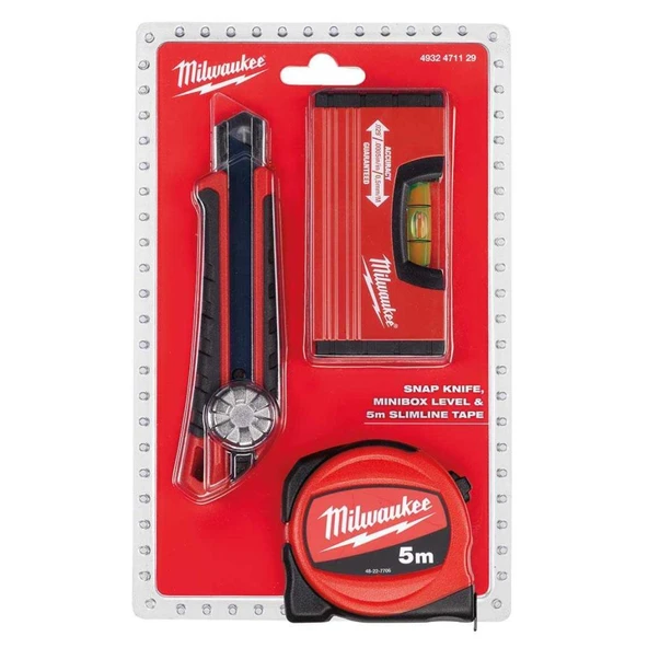Milwaukee Maket Bıçağı+Metre+Su Terazi Seti ürün görseli 1
