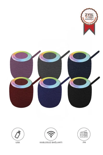 Bluetooth Hoparlör Rgb Işıklı USB FM Destekli Radyo D10 Kırmızı ürün görseli 1