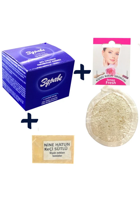 Zdrave Krem & Tempofresh Loofah Pon Pon Yüz Pedi & Keçi Sütlü Sabun ürün görseli 1