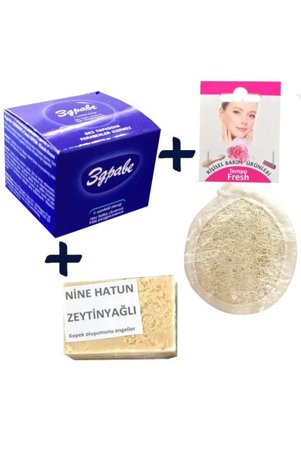 Zdrave Krem & Tempofresh Loofah Pon Pon Yüz Pedi & Zeytinyağlı Sabun ürün görseli 1