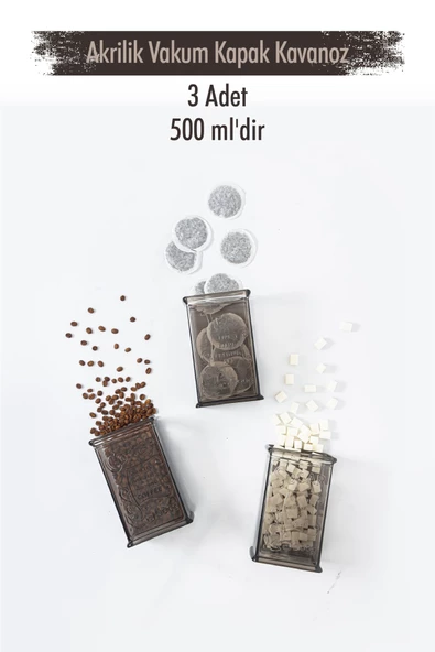 Akrilik Füme Şeker Kahve Çay Kavanozu 500 Ml (Vakum Kapak ) ürün görseli 1