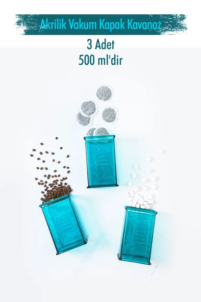 Akrilik Aquamarin Şeker Kahve Çay Kavanozu 500 Ml (Vakum Kapak ) ürün görseli 1