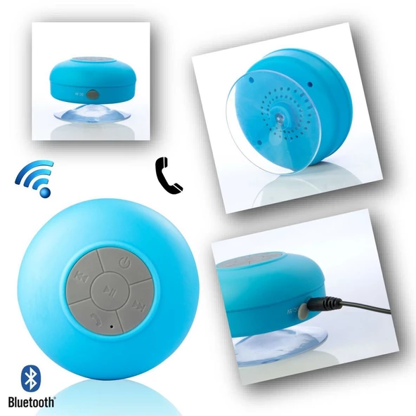 Su Geçirmez Mini Bluetooth Duş Hoparlörü (Mavi) - Resim 2