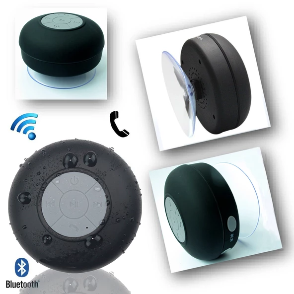 Su Geçirmez Mini Bluetooth Duş Hoparlörü (Siyah) - Resim 2