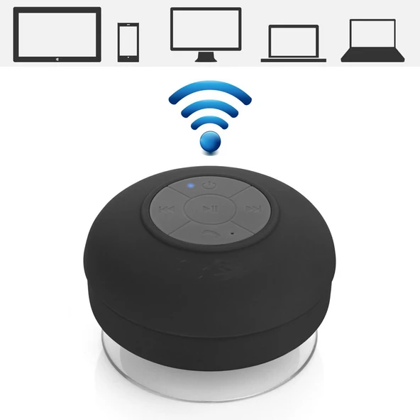Su Geçirmez Mini Bluetooth Duş Hoparlörü (Siyah) - Resim 5