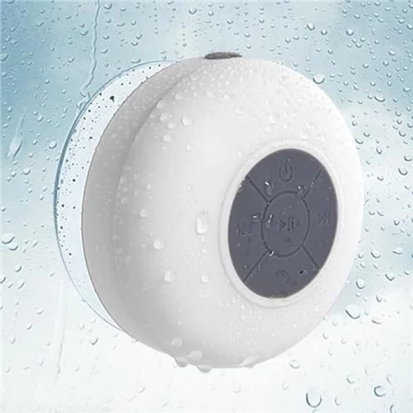 Su Geçirmez Mini Bluetooth Duş Hoparlörü (Beyaz) - Resim 6