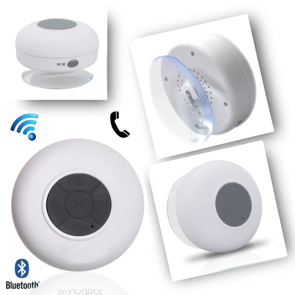 Su Geçirmez Mini Bluetooth Duş Hoparlörü (Beyaz) - Resim 2