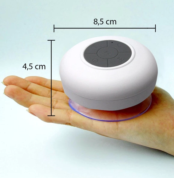 Su Geçirmez Mini Bluetooth Duş Hoparlörü (Beyaz) - Resim 3