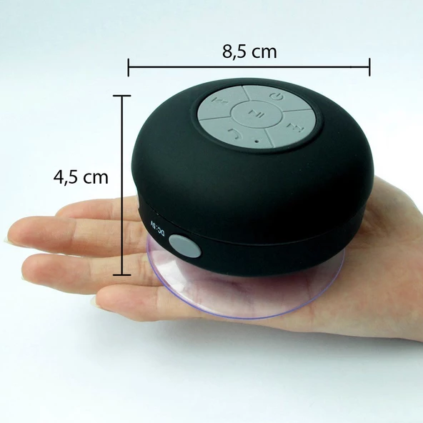 Su Geçirmez Mini Bluetooth Duş Hoparlörü (Siyah) - Resim 3