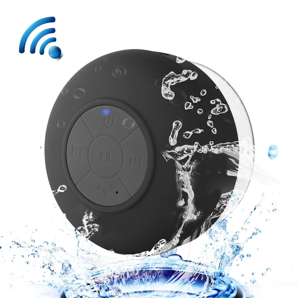 Su Geçirmez Mini Bluetooth Duş Hoparlörü (Siyah) - Resim 6
