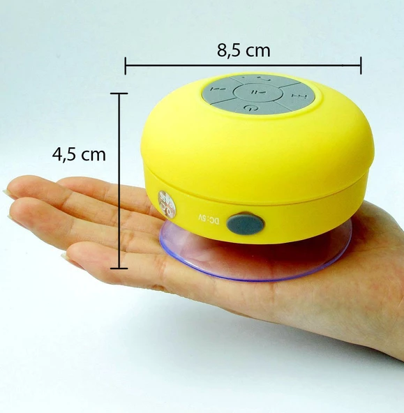 Su Geçirmez Mini Bluetooth Duş Hoparlörü (Sarı) - Resim 3