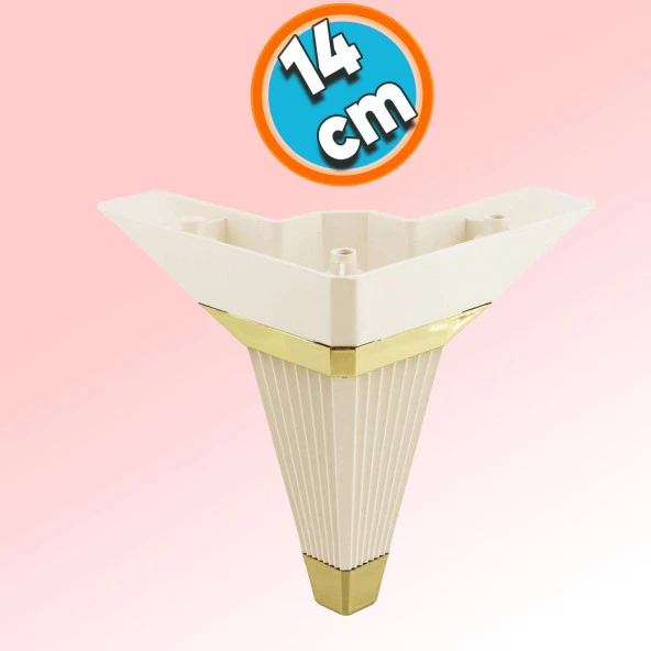 Mobilya Kanepe Çekyat Sehpa TV Ünitesi Koltuk Ayağı Baza Ayak Köşe 14 cm Krem Altın ürün görseli 1