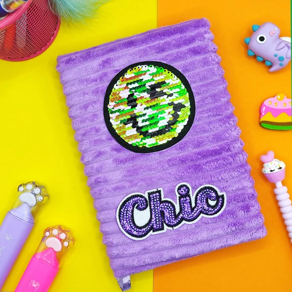 Peluş Pullu Not Defteri (20X13 cm) , 60 Yaprak, Gülenyüz - Mor ürün görseli 1