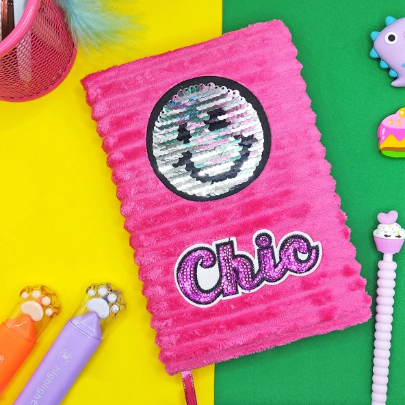 Peluş Pullu Not Defteri (20X13 cm) , 60 Yaprak, Gülenyüz - Pembe ürün görseli 1