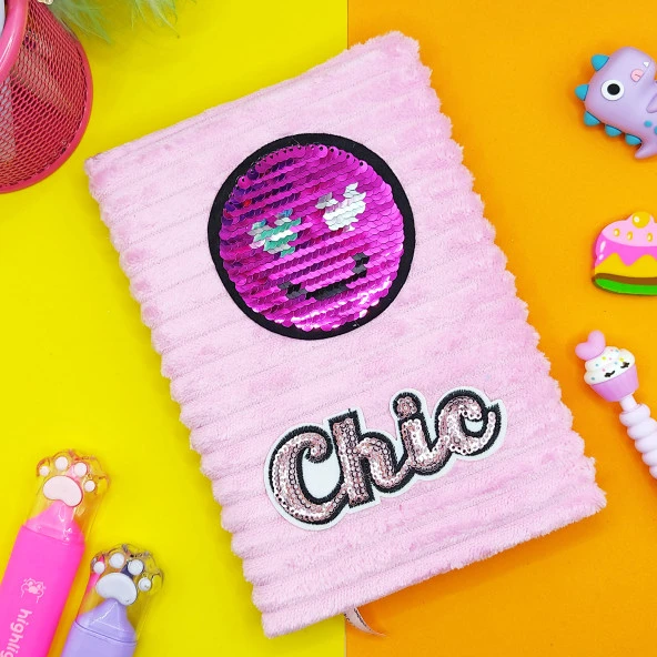 Peluş Pullu Not Defteri (20X13 cm) , 60 Yaprak, Kalpli Gülenyüz - Pudra ürün görseli 1