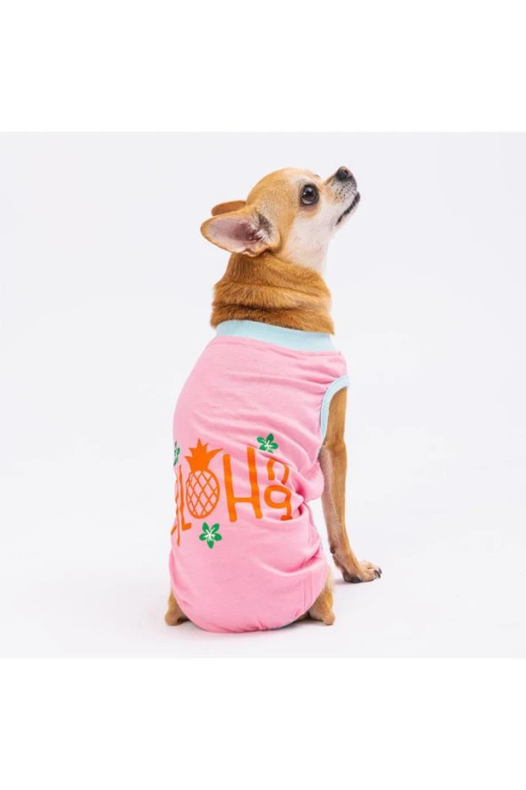 Pawstar Kedi ve KÜÇÜK Köpek T-Shirt Pink Aloha M Sırt28cm Göğüs41cm Boyun26cm ürün görseli 1