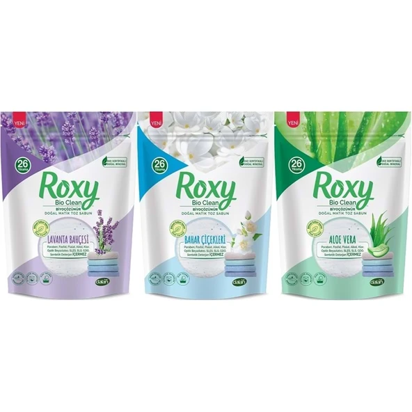 Dalan Roxy Bio Clean Matik Sabun Tozu 800GR Karma 3 Lü Set (Lavanta/Bahar/Aloe Vera) (78 Yıkama) ürün görseli 1