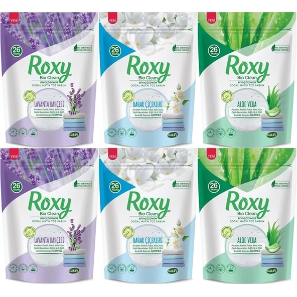 Dalan Roxy Bio Clean Matik Sabun Tozu 800GR Karma 6 Lı Set (Lavanta/Bahar/Aloe Vera) (156 Yıkama) ürün görseli 1