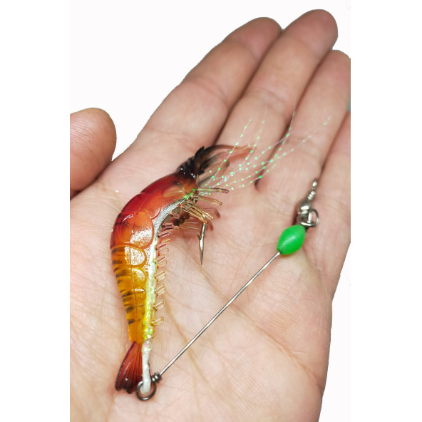 SR SazanRig Karides Shrimp Balık Yemi Fosforlu Kancalı 75 mm 5.5 gr Kırmızı Sahte Silikon ürün görseli 1