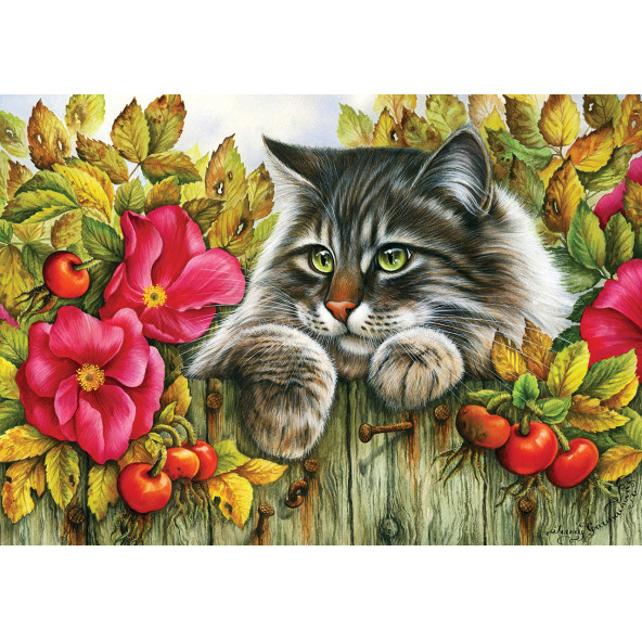 KS Games Çit Üzerinde Kedi ve Çiçekler 1000 Parça Puzzle ürün görseli 1