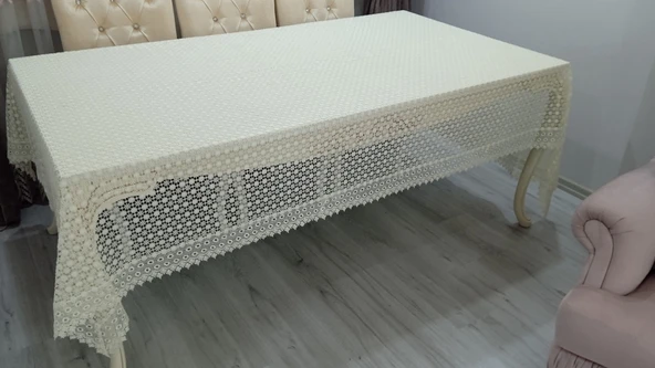 Gravel Örgü Masa Örtüsü (Krem, papatya  - 180X280cm ürün görseli 1
