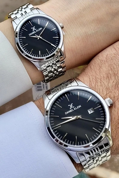 Daniel Klein DKISTE943 Kadranı Siyah Kordonu Gümüş Renk Sevgili Çift İki Kol Saati ürün görseli 1