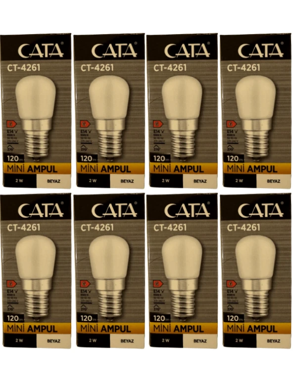 Cata CT-4261 2W 6500K (Beyaz Işık) E14 Duylu Mini Led Ampul (8 Adet) ürün görseli 1