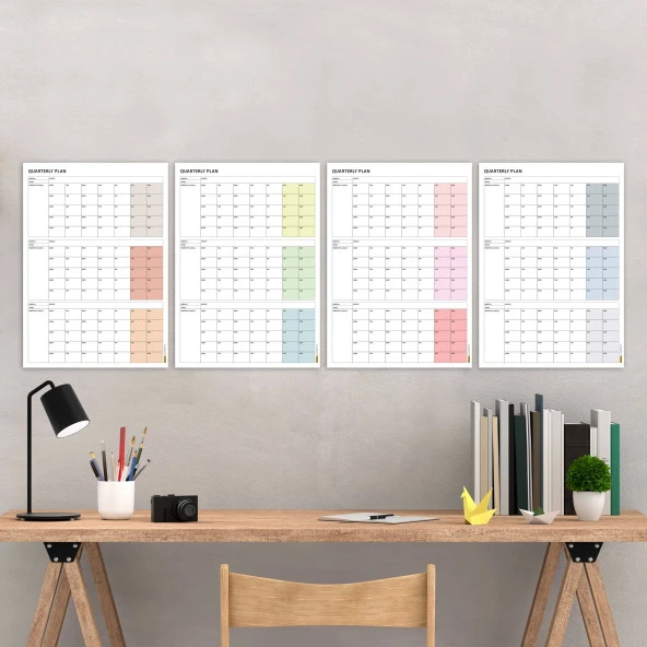 Tarihsiz Üç Aylık Duvar Takvimi Seti, Üç Aylık Duvar Planlayıcısı, 90 Günlük Takvim, 90 Günlük Plan - 35x50cm ürün görseli 1