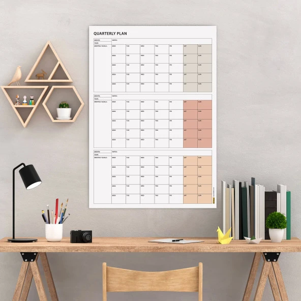 Tarihsiz Üç Aylık Duvar Takvimi, Kahverengi, Üç Aylık Duvar Planlayıcısı, 90 Günlük Takvim, 90 Günlük Plan - 35x50cm ürün görseli 1