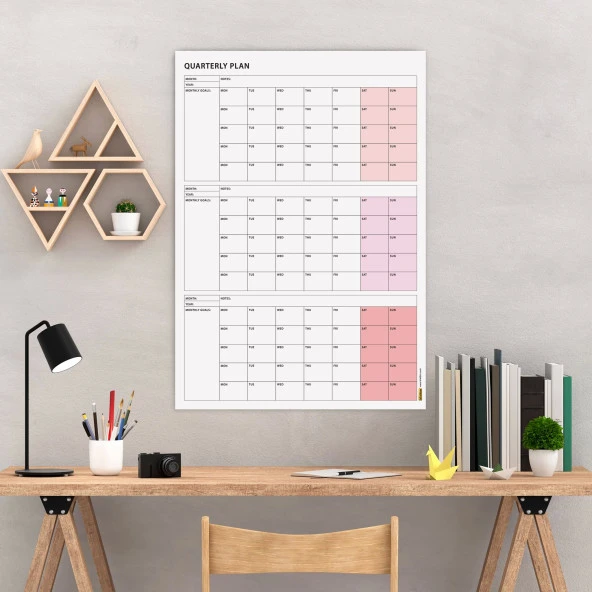 Tarihsiz Üç Aylık Duvar Takvimi, Pembe Renk, Üç Aylık Duvar Planlayıcısı, 90 Günlük Takvim, 90 Günlük Plan - 35x50cm ürün görseli 1