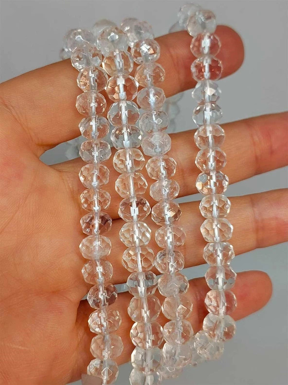 Kristal Kuvars Taşı Rondela Faset Kesim 5.5*7mm dizi (45826) ürün görseli 1