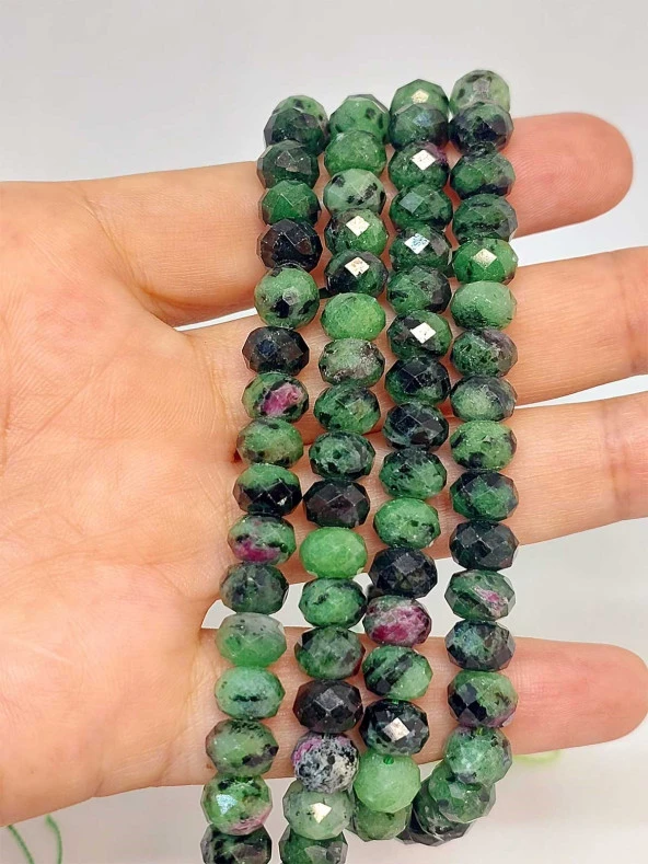 Anyolit (Rubizoit- Rubyzoisit) Taşı Rondela Faset Kesim 5*7.5mm dizi (45836) ürün görseli 1