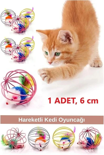 Kafesli Renkli Fareli Kedi Köpek Oyun Topu 6 cm ürün görseli 1
