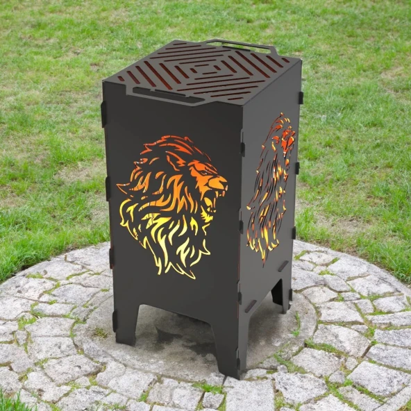 Aslan Desenli Dekoratif Mangal Portatif Ateş Çukuru ürün görseli 1